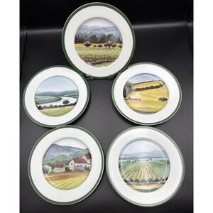 Williams-Sonoma Sonoma‎ County Salad Plates Set 5 Vineyard Landscape Japan 8.25"